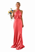 Asymmetric Draped Halter A-Line Evening Gown
