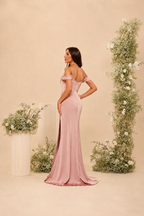 Draped Off-Shoulder A-Line Evening Gown with Side Slit