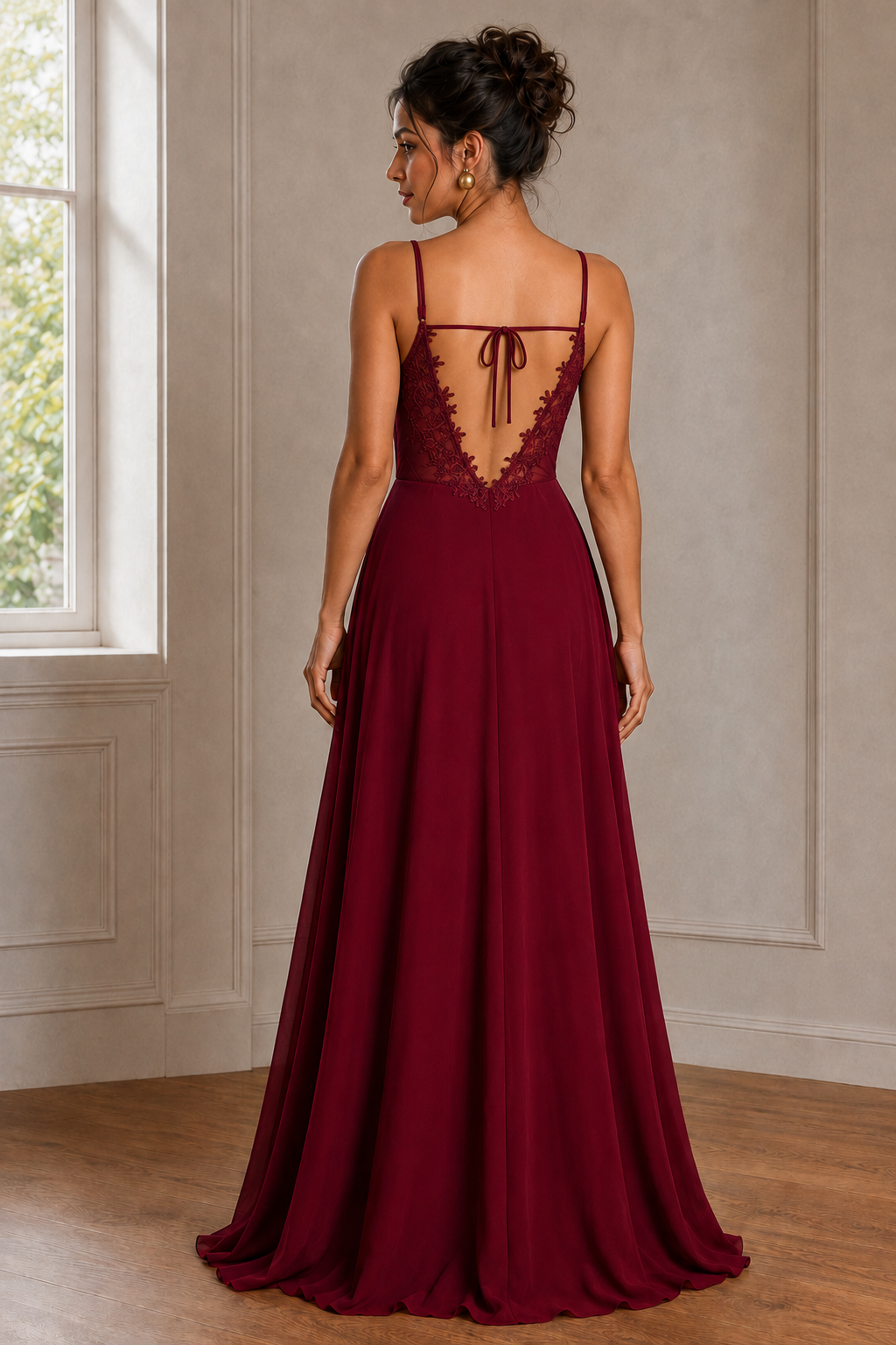 Convertible Tie-Strap Backless A-Line Chiffon Evening Gown