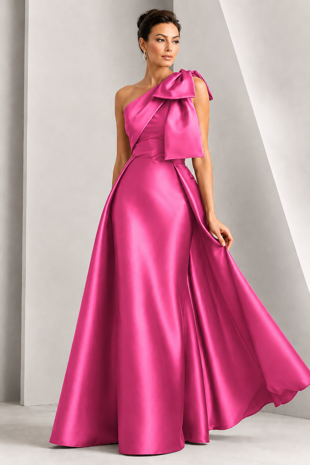 One-Shoulder Bow A-Line Evening Gown