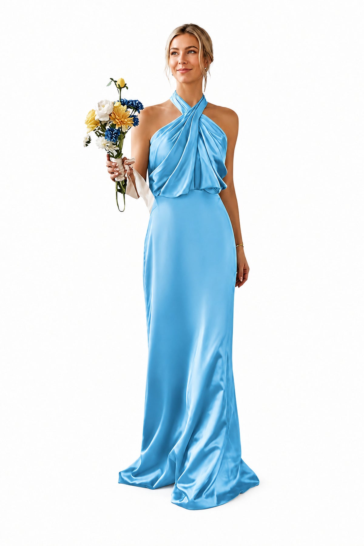 Asymmetric Draped Halter A-Line Evening Gown