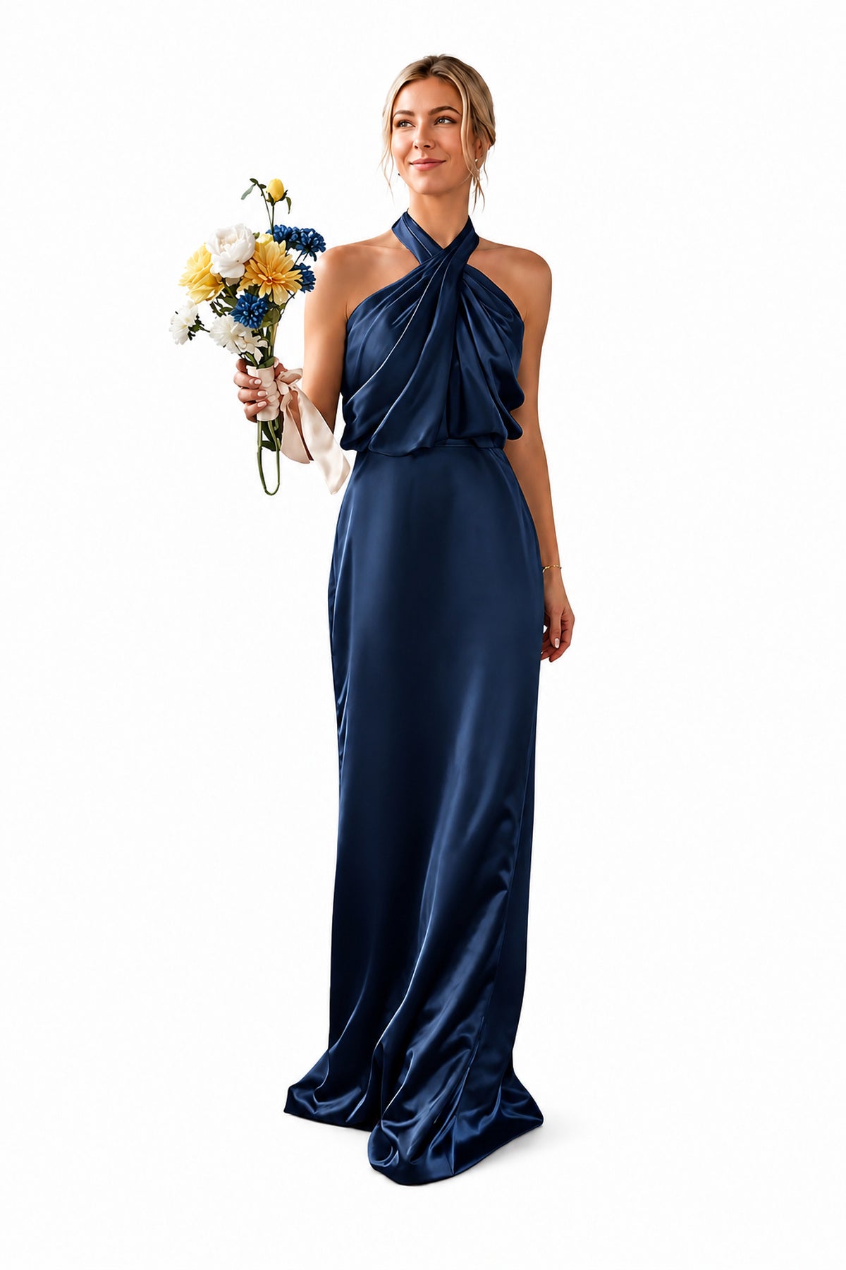 Asymmetric Draped Halter A-Line Evening Gown