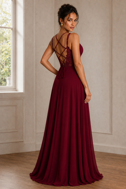 Convertible Tie-Strap Backless A-Line Chiffon Evening Gown