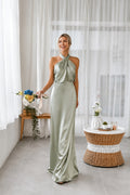 Asymmetric Draped Halter A-Line Evening Gown