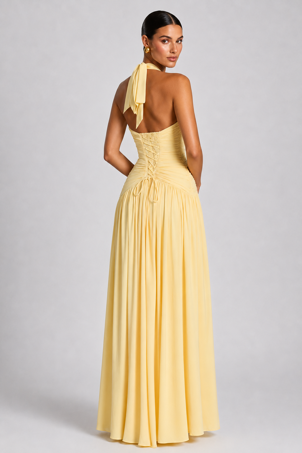 Deep-V Halter High-Slit A-Line Evening Gown