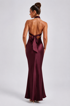 Cross-Halter Open-Back Mermaid Evening Gown