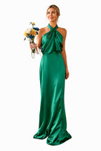 Asymmetric Draped Halter A-Line Evening Gown