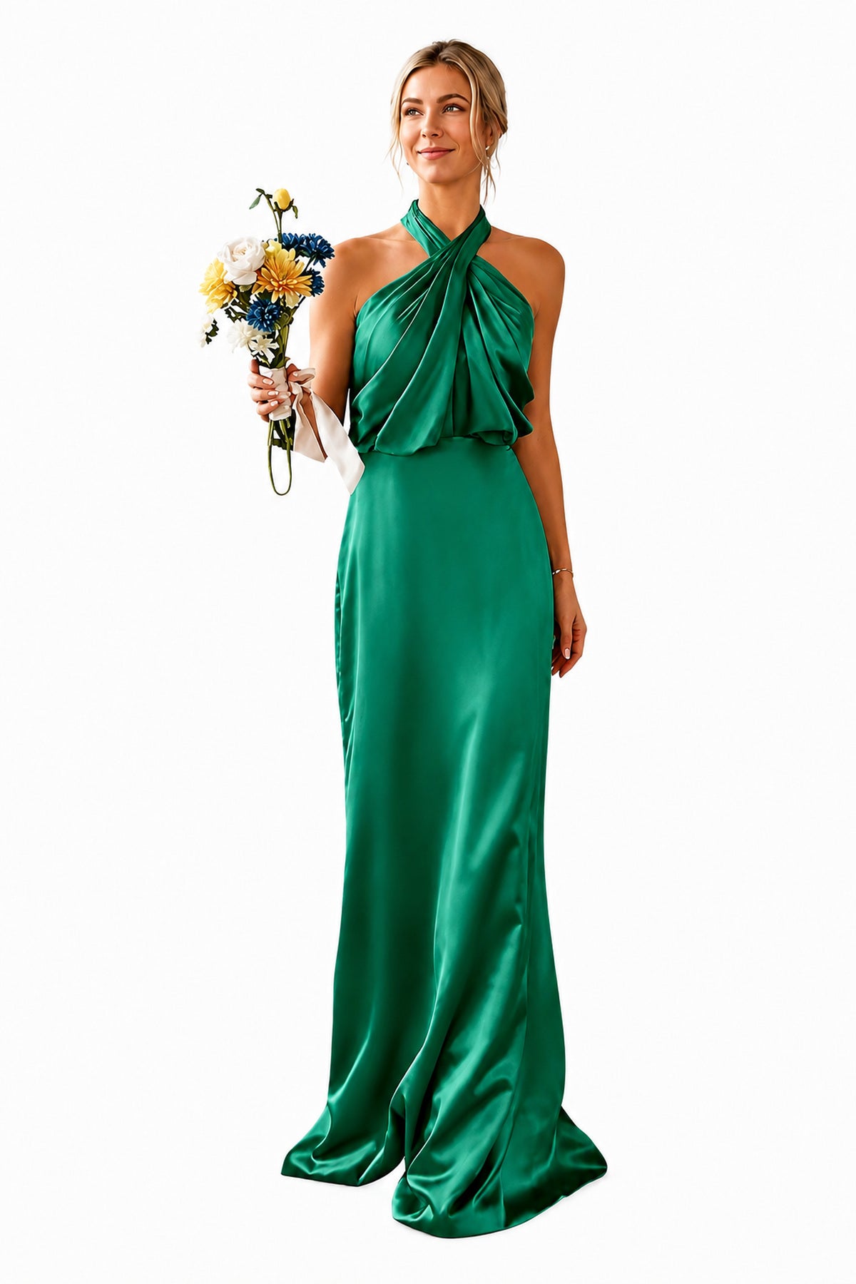 Asymmetric Draped Halter A-Line Evening Gown