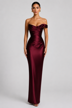 Draped Off-Shoulder Satin Column Gown