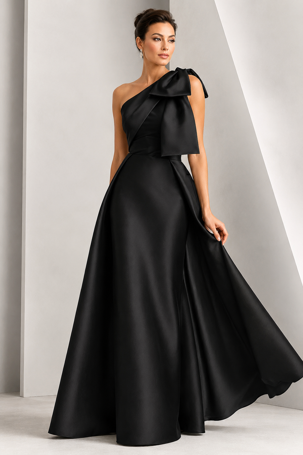 One-Shoulder Bow A-Line Evening Gown