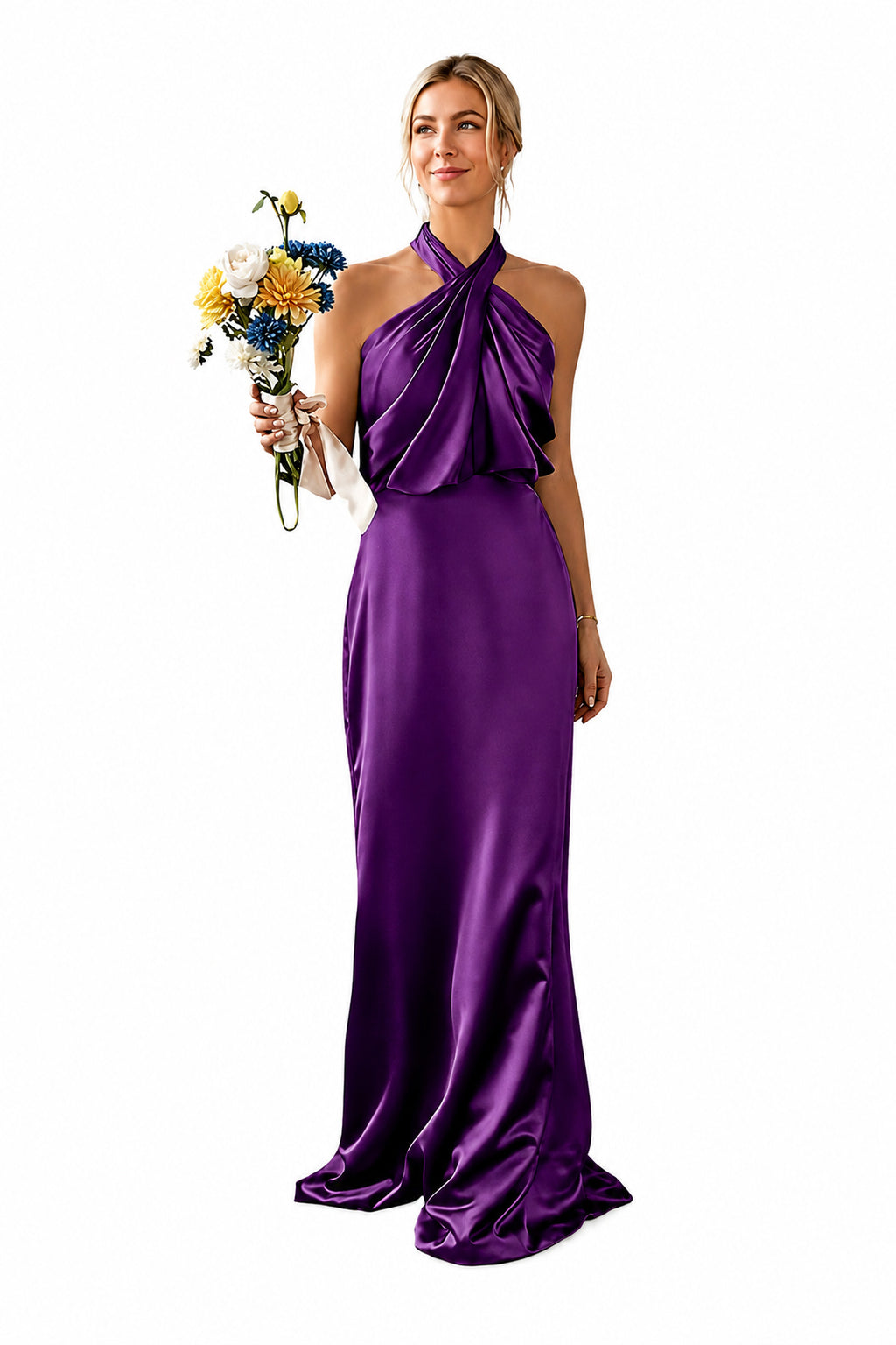 Asymmetric Draped Halter A-Line Evening Gown