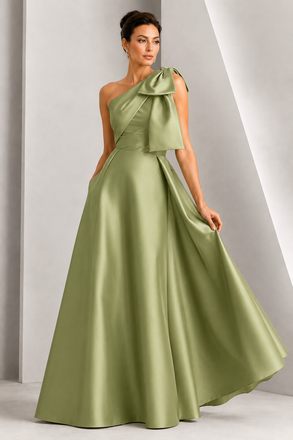 One-Shoulder Bow A-Line Evening Gown