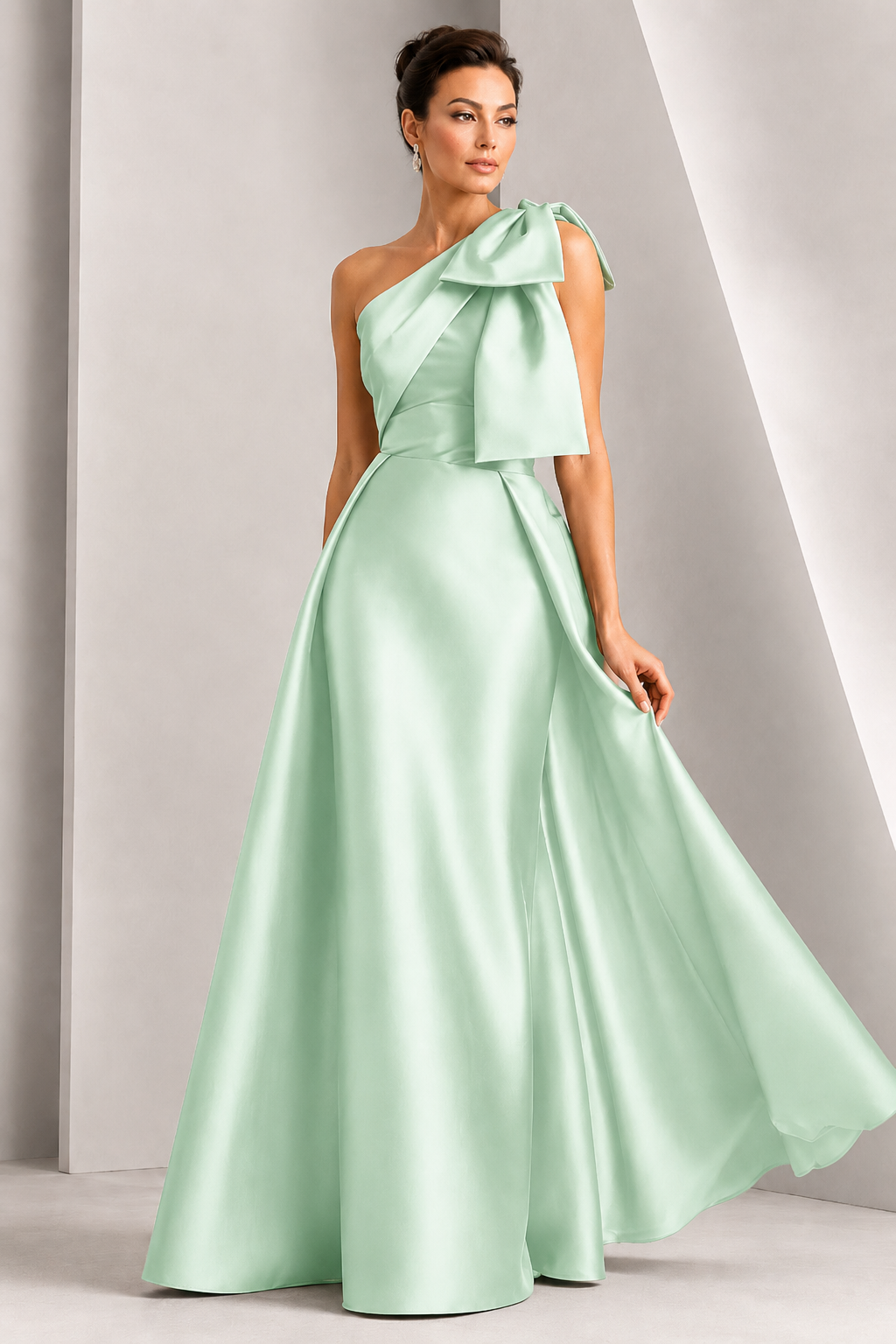 One-Shoulder Bow A-Line Evening Gown