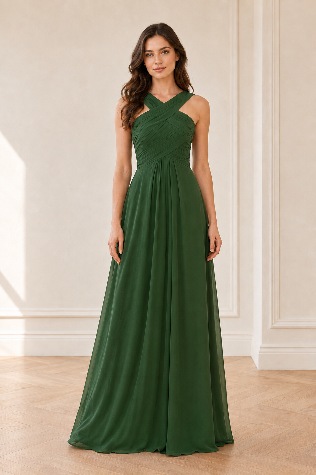 Crisscross Ruched A-Line Evening Gown