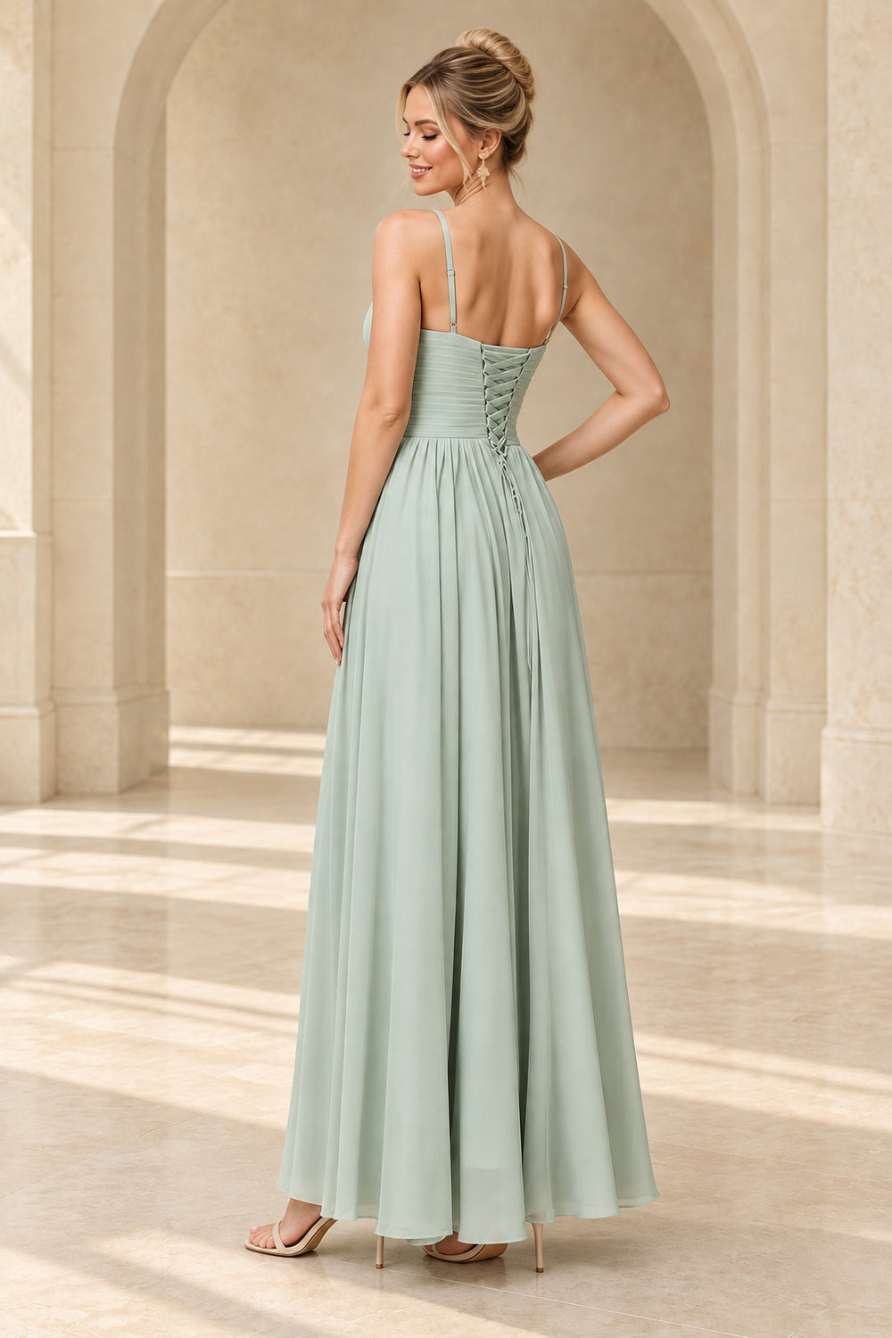 Halter Neck Ruched Waist A-Line Evening Gown