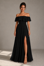 Off-Shoulder Ruffle Floor-Length Formal Gown