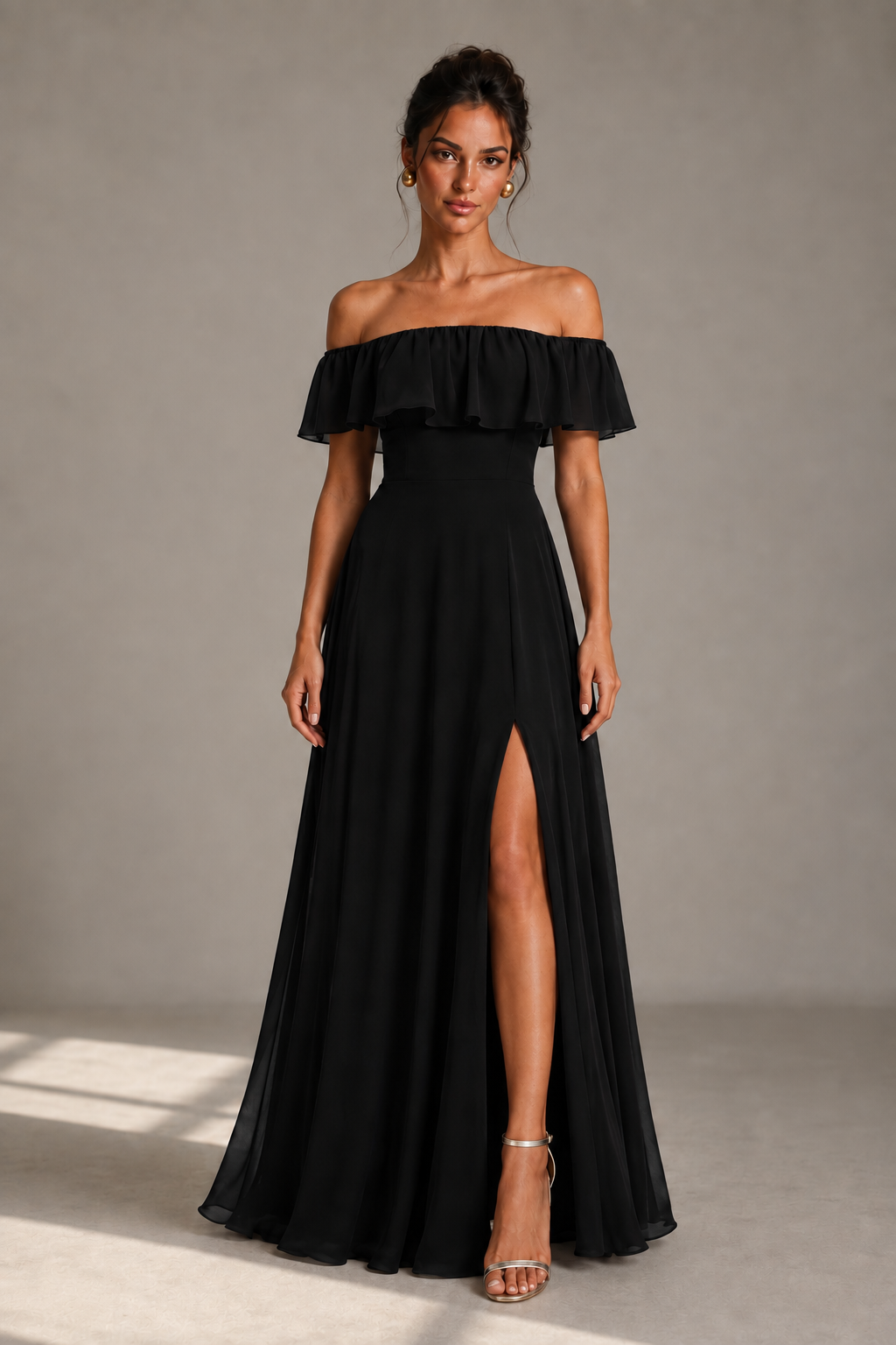Off-Shoulder Ruffle Floor-Length Formal Gown