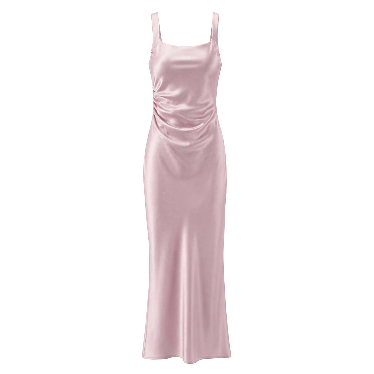Blush pink square-neck evening gown, front product view