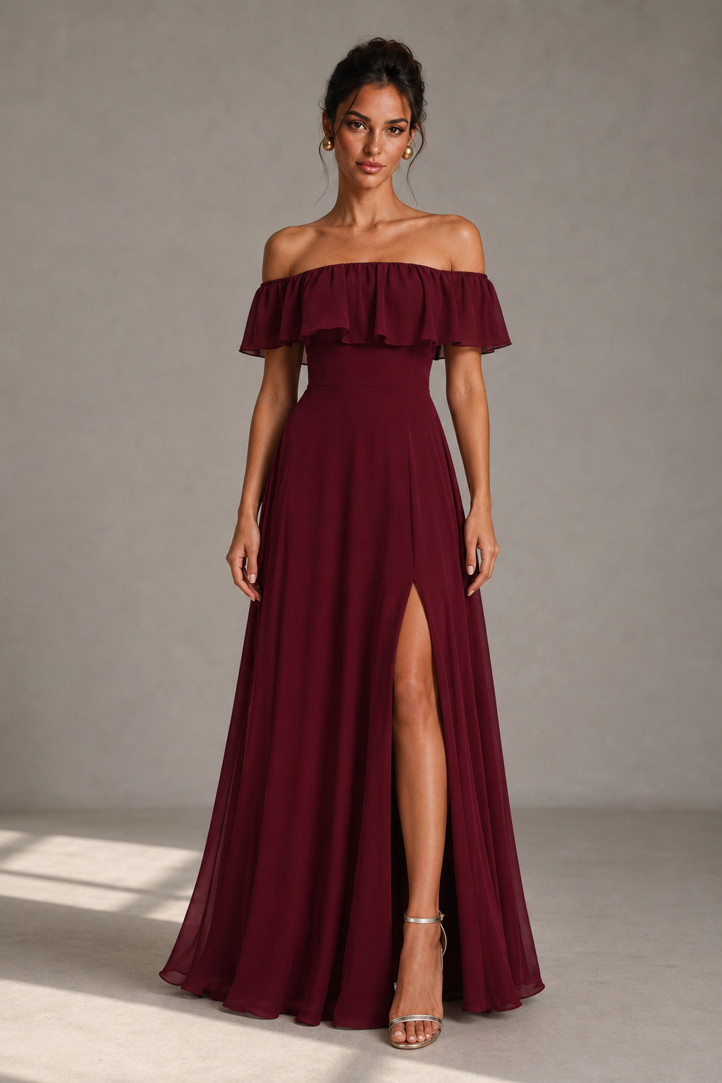 Off-Shoulder Ruffle Floor-Length Formal Gown