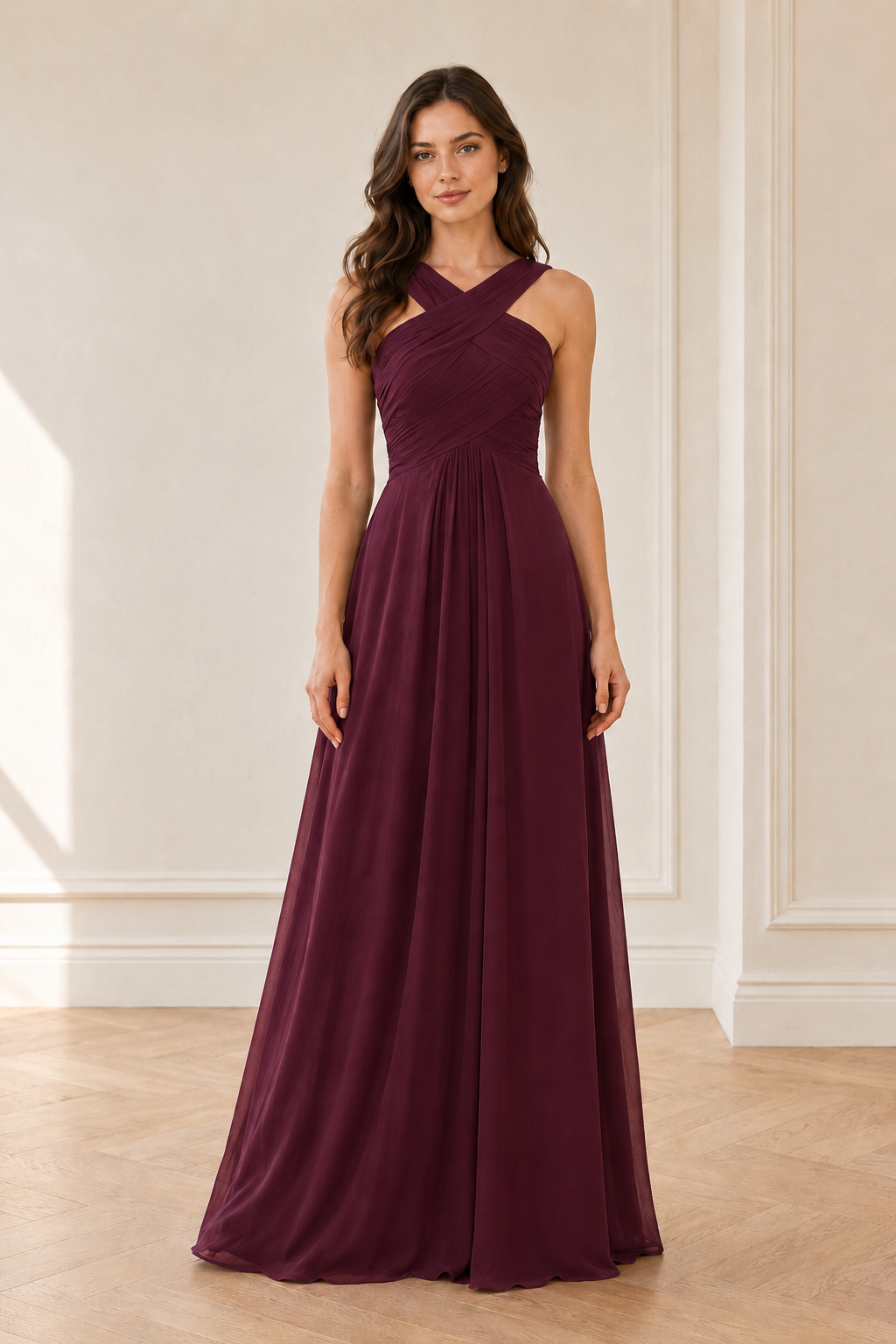 Crisscross Ruched A-Line Evening Gown