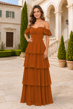 Ruffle-Sleeve Tiered Floor-Length Formal Gown