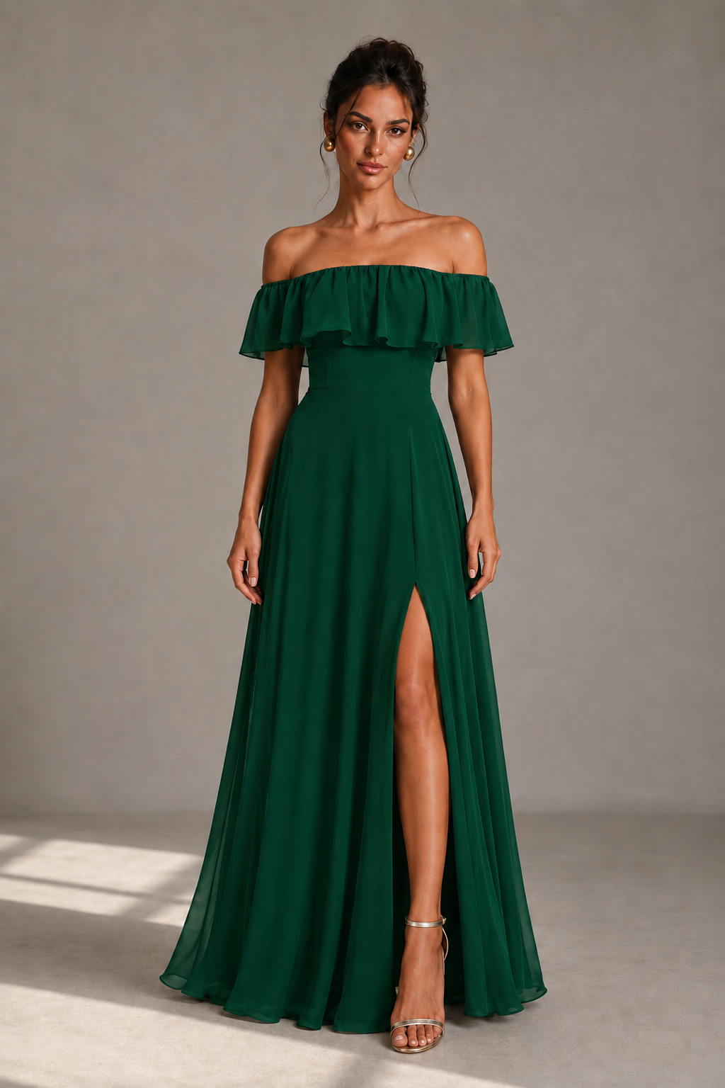 Off-Shoulder Ruffle Floor-Length Formal Gown