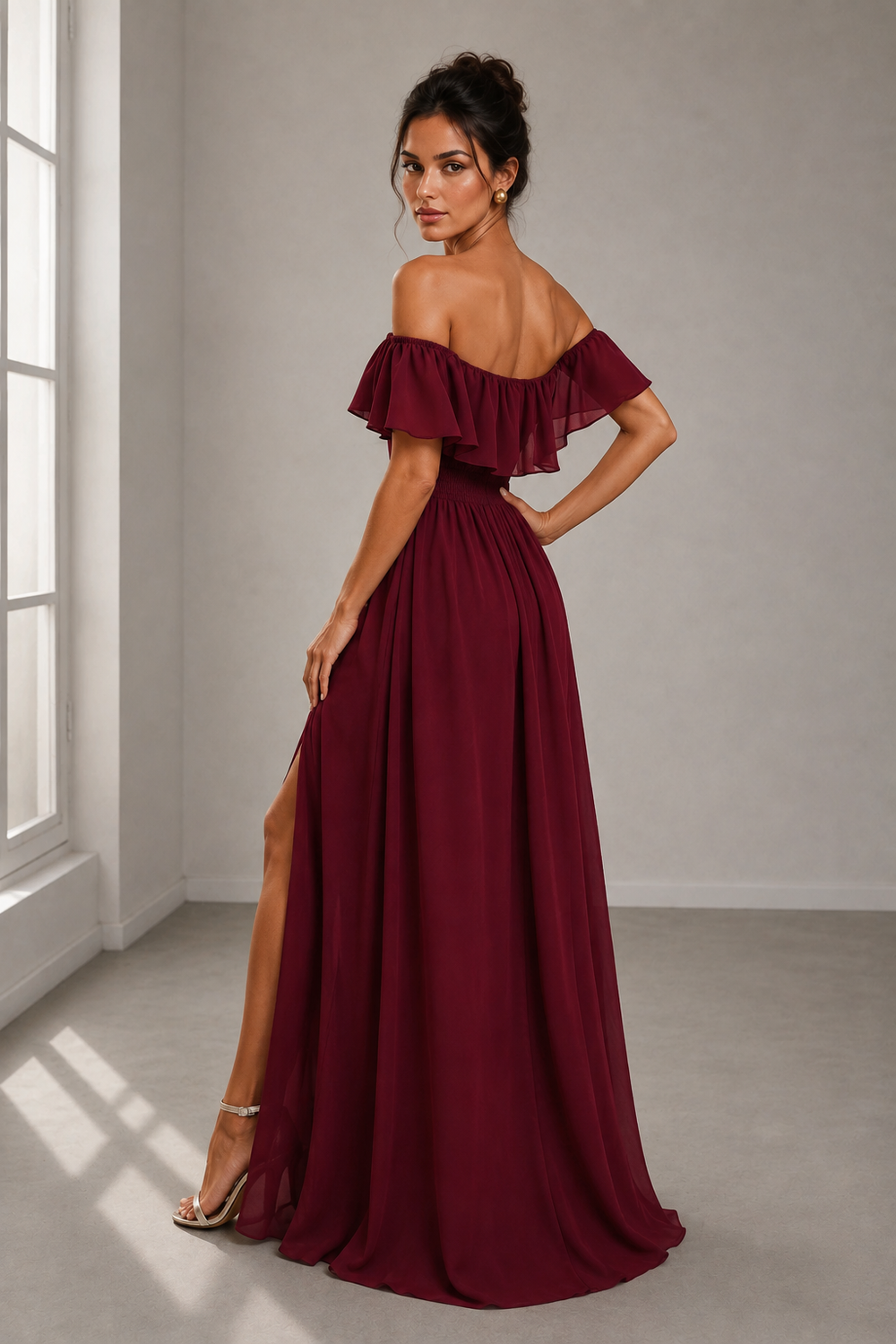 Off-Shoulder Ruffle Floor-Length Formal Gown