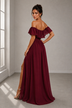 Off-Shoulder Ruffle Floor-Length Formal Gown