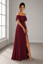 Off-Shoulder Ruffle Floor-Length Formal Gown