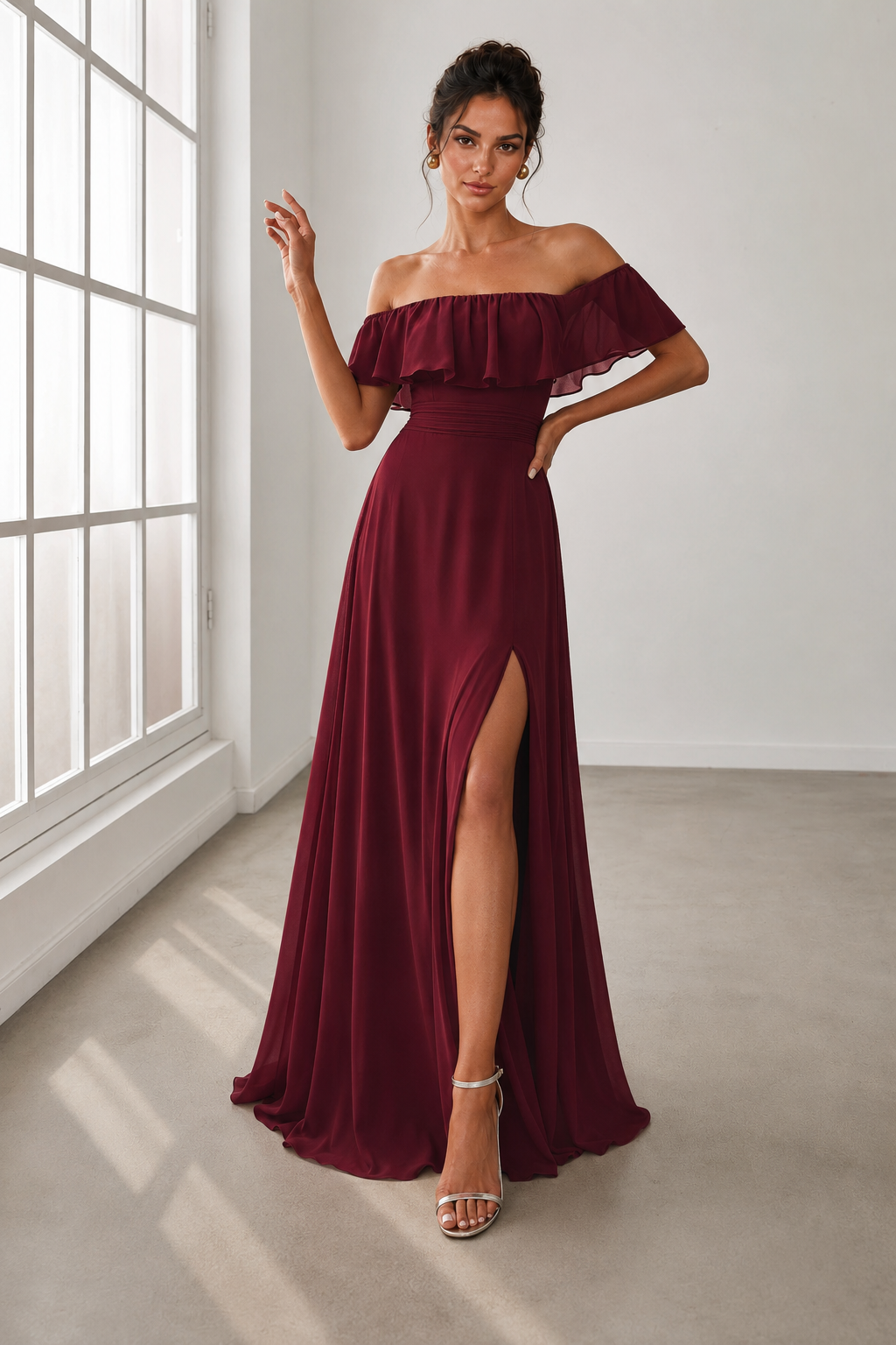 Off-Shoulder Ruffle Floor-Length Formal Gown