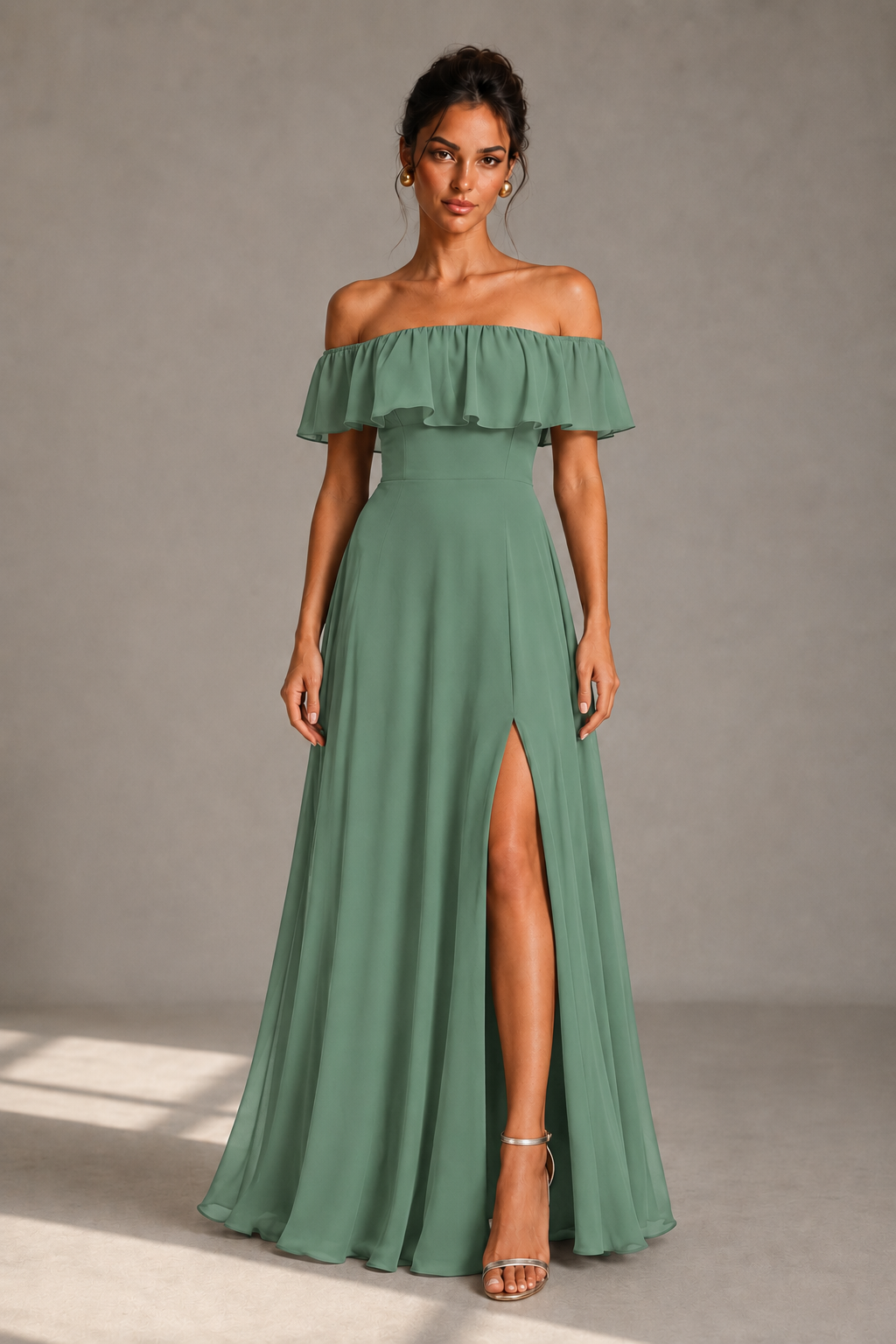 Off-Shoulder Ruffle Floor-Length Formal Gown