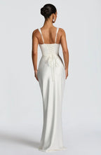 Ivory gown, back view with lace-up bodice