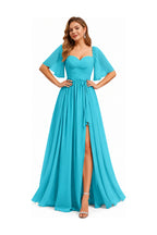 Sweetheart Neck Flutter Sleeve A-Line Evening Gown with Slit