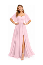 Sweetheart Neck Flutter Sleeve A-Line Evening Gown with Slit