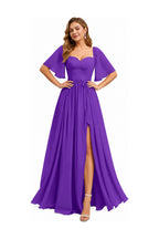Sweetheart Neck Flutter Sleeve A-Line Evening Gown with Slit