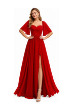 Sweetheart Neck Flutter Sleeve A-Line Evening Gown with Slit