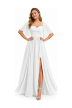 Sweetheart Neck Flutter Sleeve A-Line Evening Gown with Slit