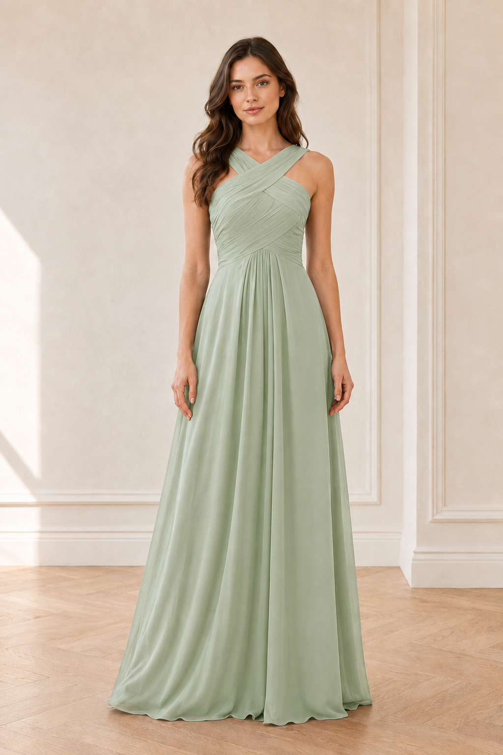 Crisscross Ruched A-Line Evening Gown