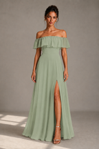 Off-Shoulder Ruffle Floor-Length Formal Gown