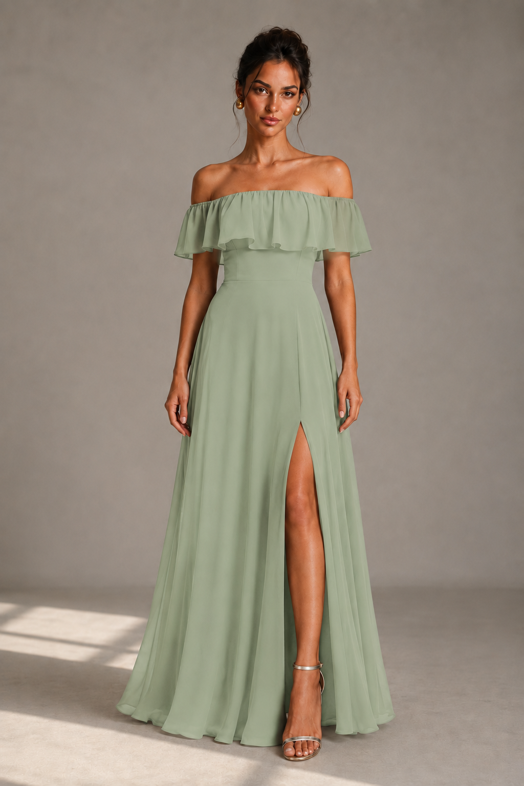 Off-Shoulder Ruffle Floor-Length Formal Gown