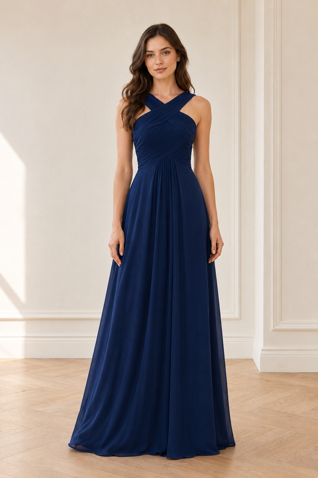 Crisscross Ruched A-Line Evening Gown