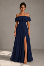 Off-Shoulder Ruffle Floor-Length Formal Gown