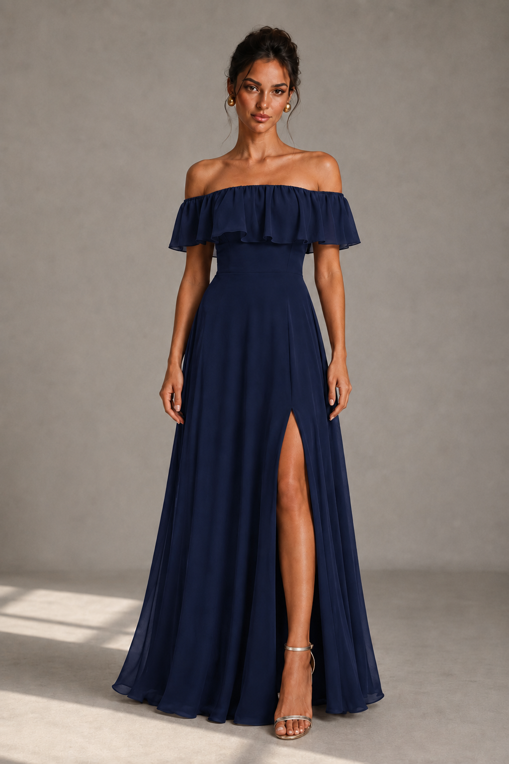 Off-Shoulder Ruffle Floor-Length Formal Gown