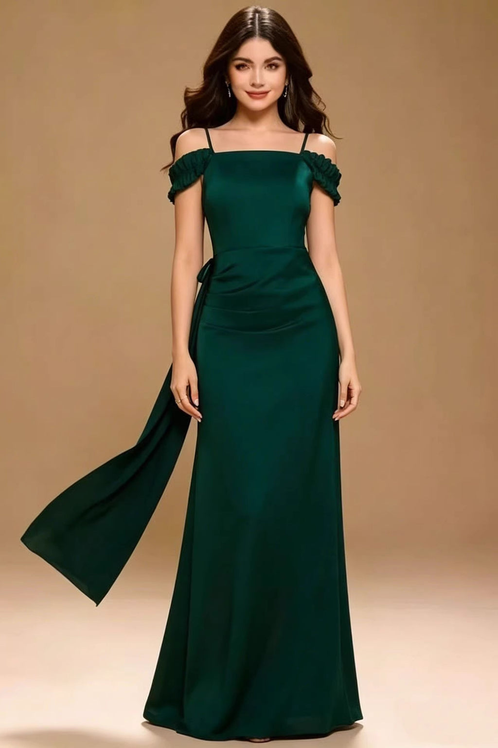 Off-Shoulder Back-Drape Mermaid Evening Gown