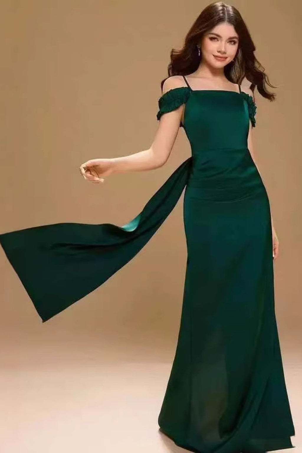 Off-Shoulder Back-Drape Mermaid Evening Gown