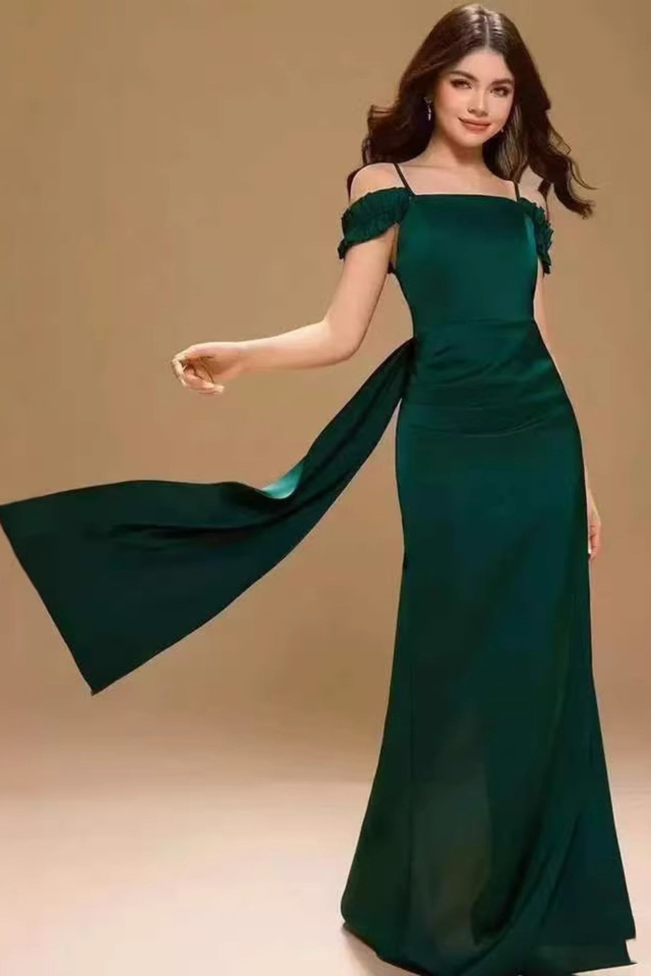 Off-Shoulder Back-Drape Mermaid Evening Gown