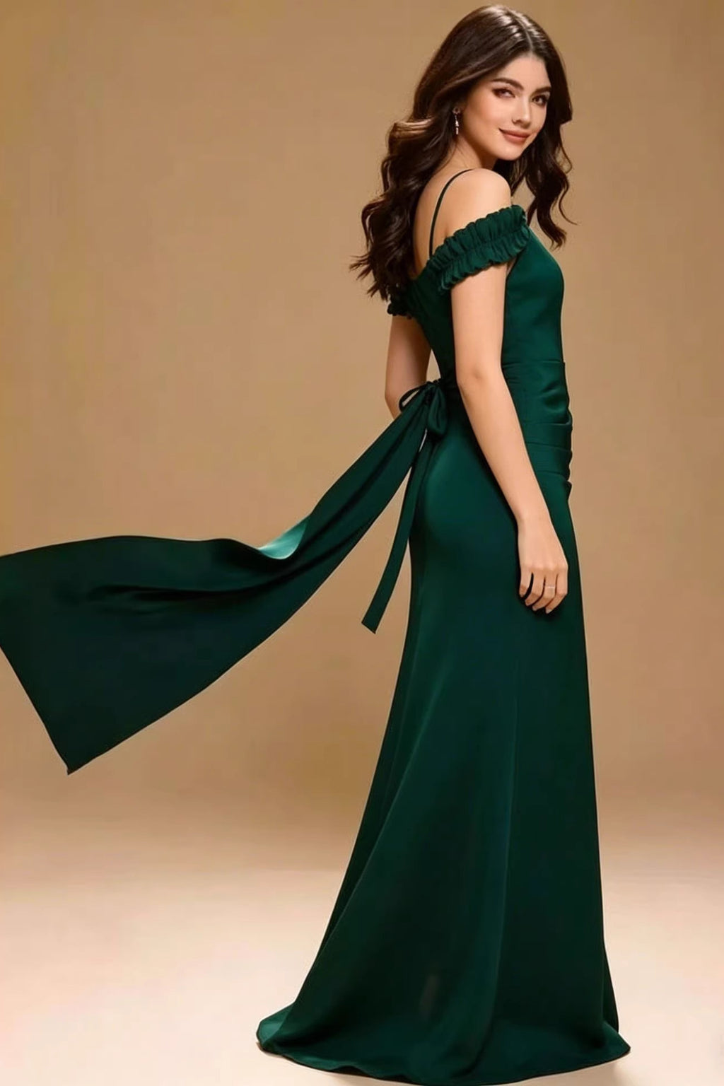 Off-Shoulder Back-Drape Mermaid Evening Gown