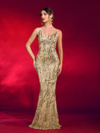 Luxe Gold Sequin Floor-Length Fishtail Gown
