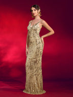 Luxe Gold Sequin Floor-Length Fishtail Gown