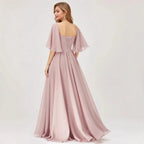 Sweetheart Neck Flutter Sleeve A-Line Evening Gown with Slit